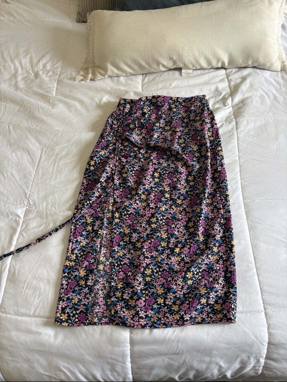 Floral Midi Wrap Skirt - Black Multi